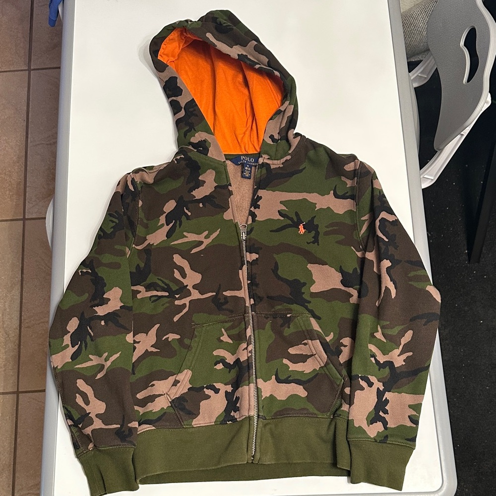 Polo by Ralph Lauren Kids Camouflage Hoodie with Orange Lining